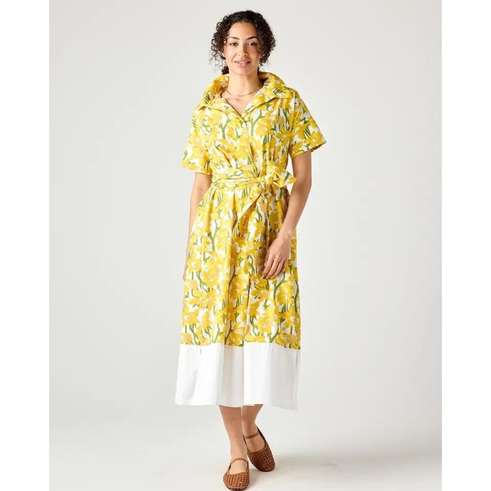 Katie Kime womens Yellow Floral Cotton Garden Party Taza Long Maxi Dress size XS